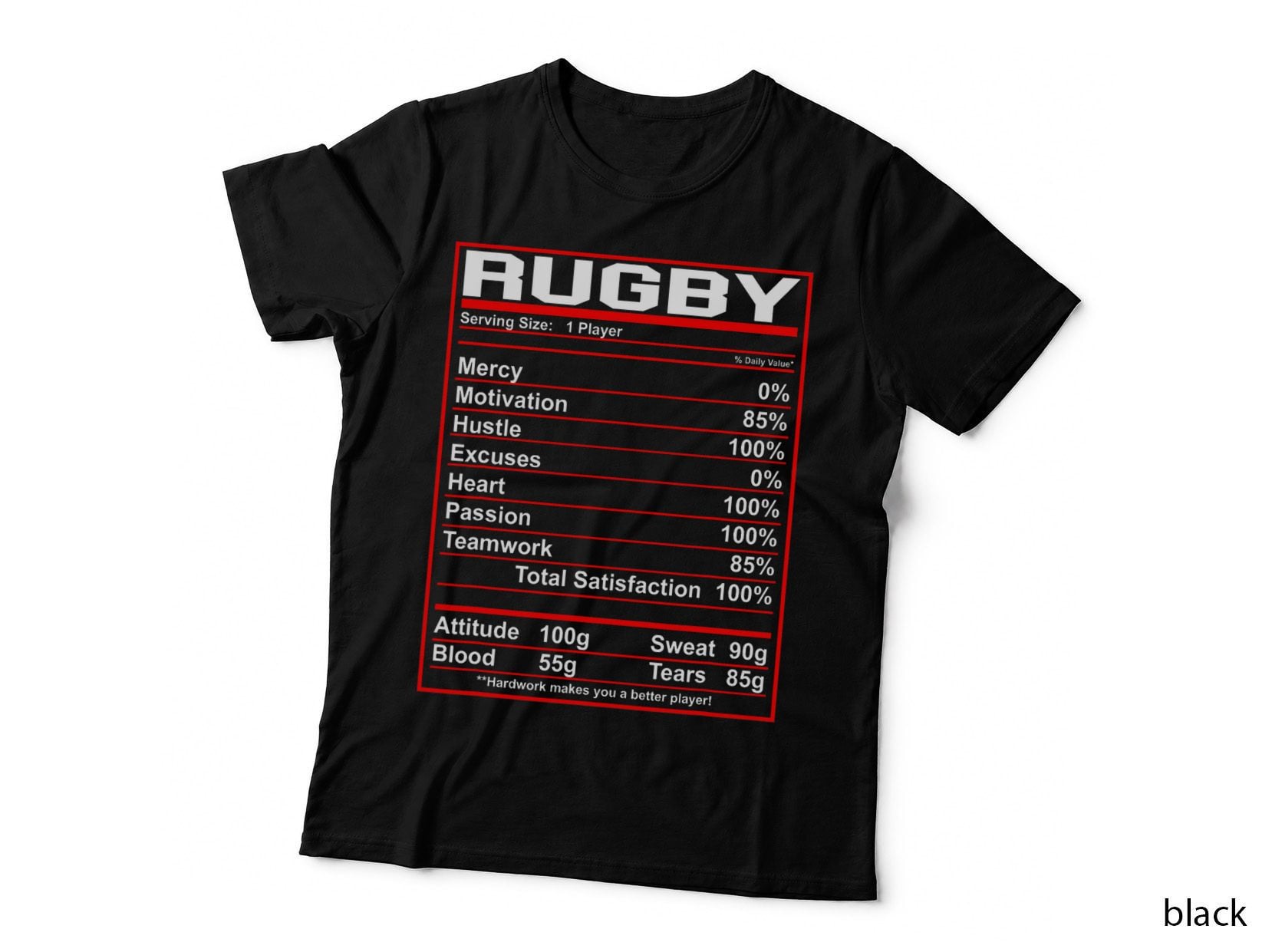 Funny Rugby Nutrition Facts T-Shirt, Rugby Player Humor, Sports Fan Apparel