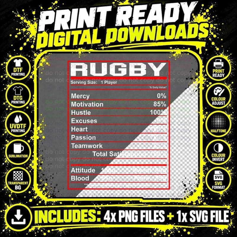 Funny Rugby Nutrition Facts T-Shirt, Rugby Player Humor Png SVG Digital Bundle