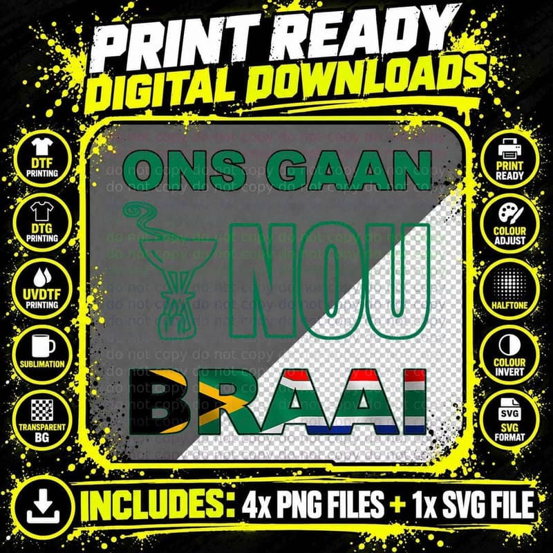 Funny South African Braai T-Shirt, Rugby Fan SA Flag Tee Png SVG Digital Bundle