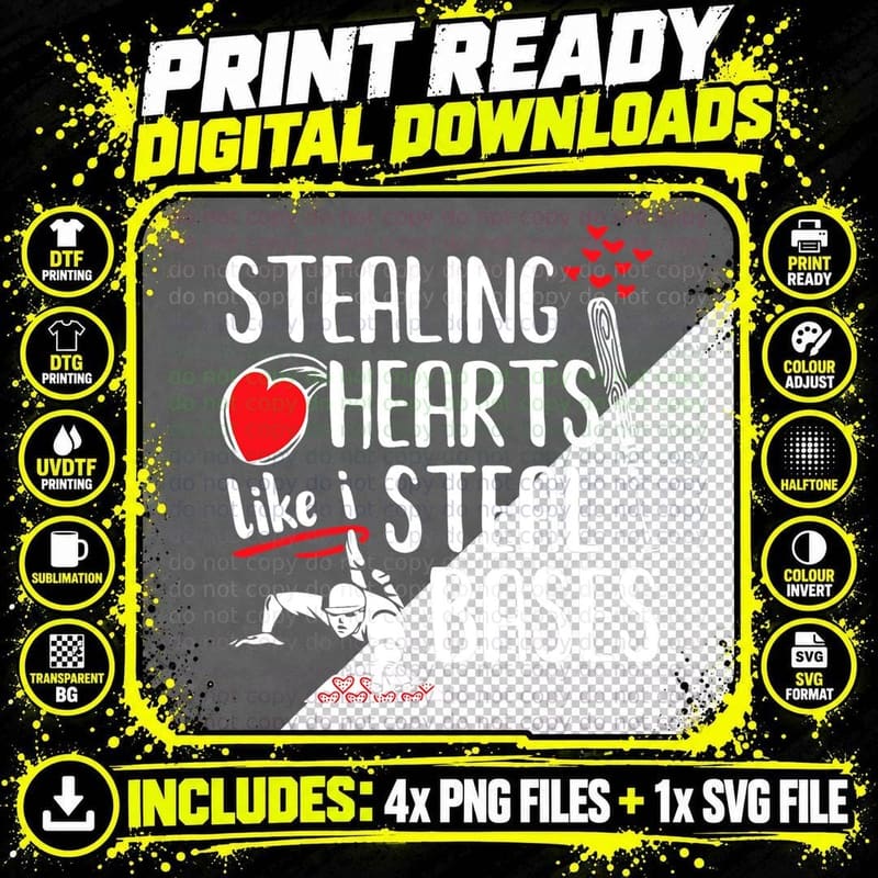 Funny Stealing Hearts Bases Softball Baseball Shirt Png SVG Digital Bundle