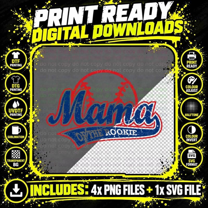 Funny Vintage Baseball Mama of the Rookie T-Shirt Png SVG Digital Bundle