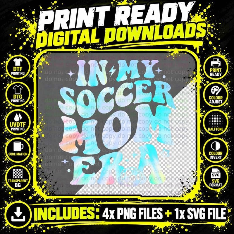 Funny in My Soccer Mom Era Soccer Mama Groovy Tie Dye Png SVG Digital Bundle
