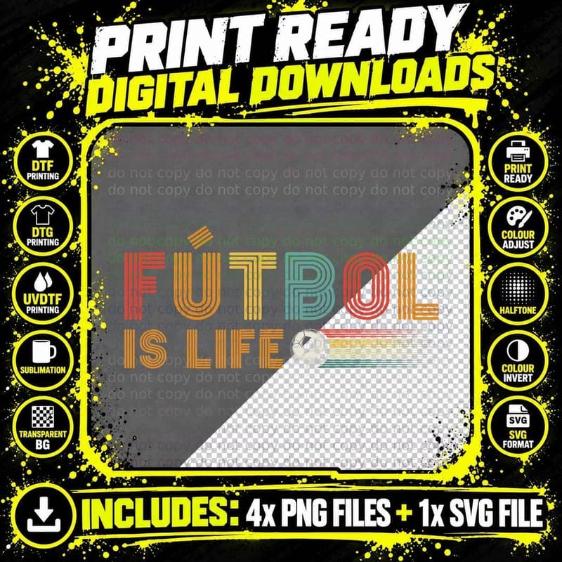 Futbol Is Life Football Lover Soccer Funny Vintage 1 Png SVG Digital Bundle