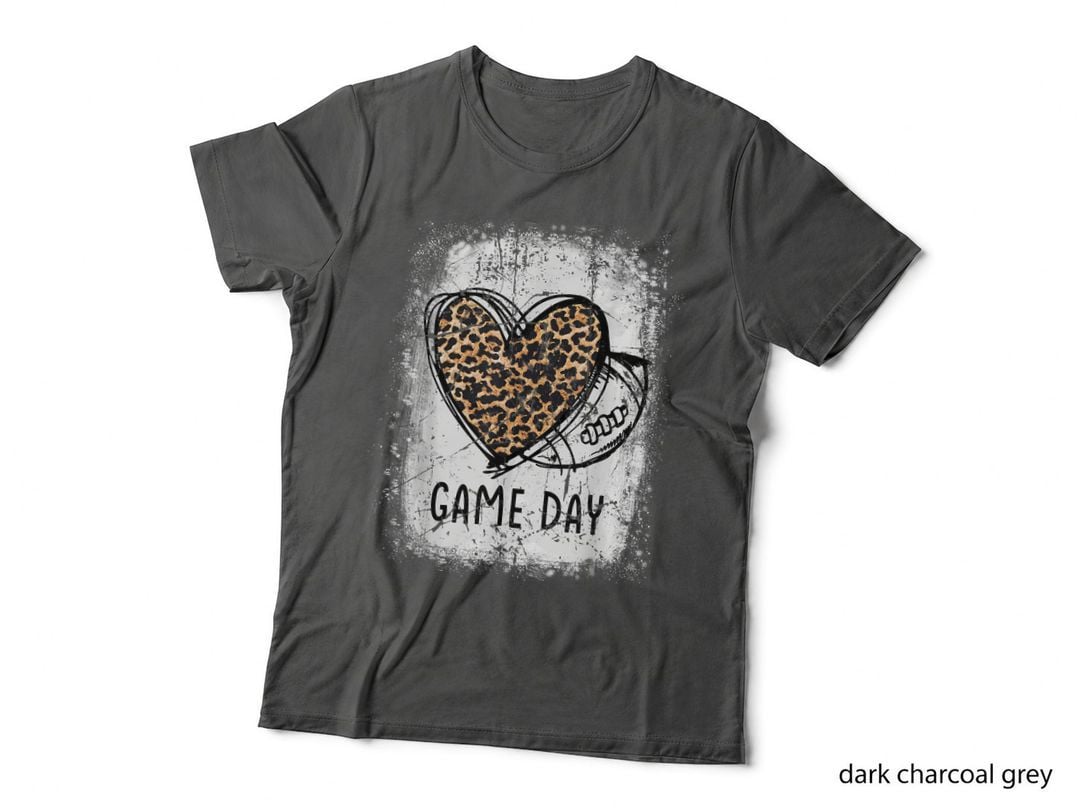 Game Day with Leopard Heart Football Lovers Mom Bleached T-Shirt