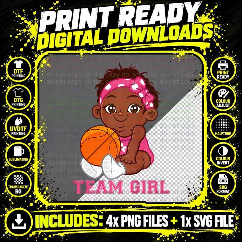 Gender Reveal Basketball T-Shirt, Team Girl Png SVG Digital Bundle