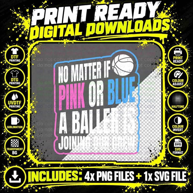 Gender Reveal Party Quote T-Shirt, Basketball Player Png SVG Digital Bundle