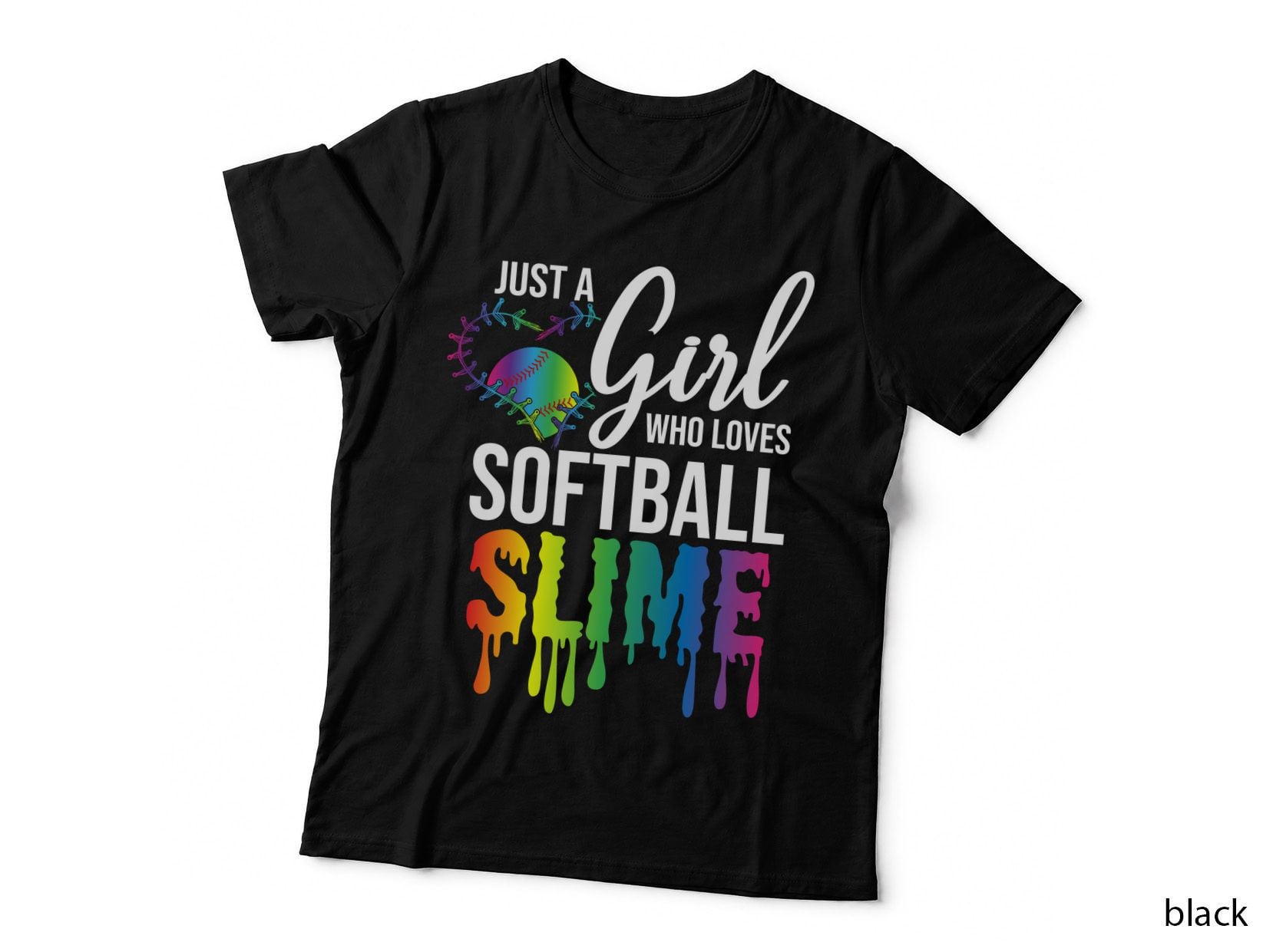 Girl Loves Softball T-Shirt, Rainbow Baseball Print, Sporty Fashion