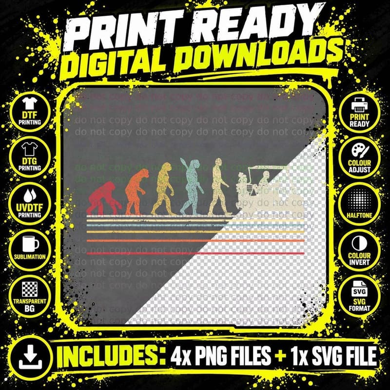 Golf Evolution of Man T-Shirt, Retro Sunset Stripes Png SVG Digital Bundle