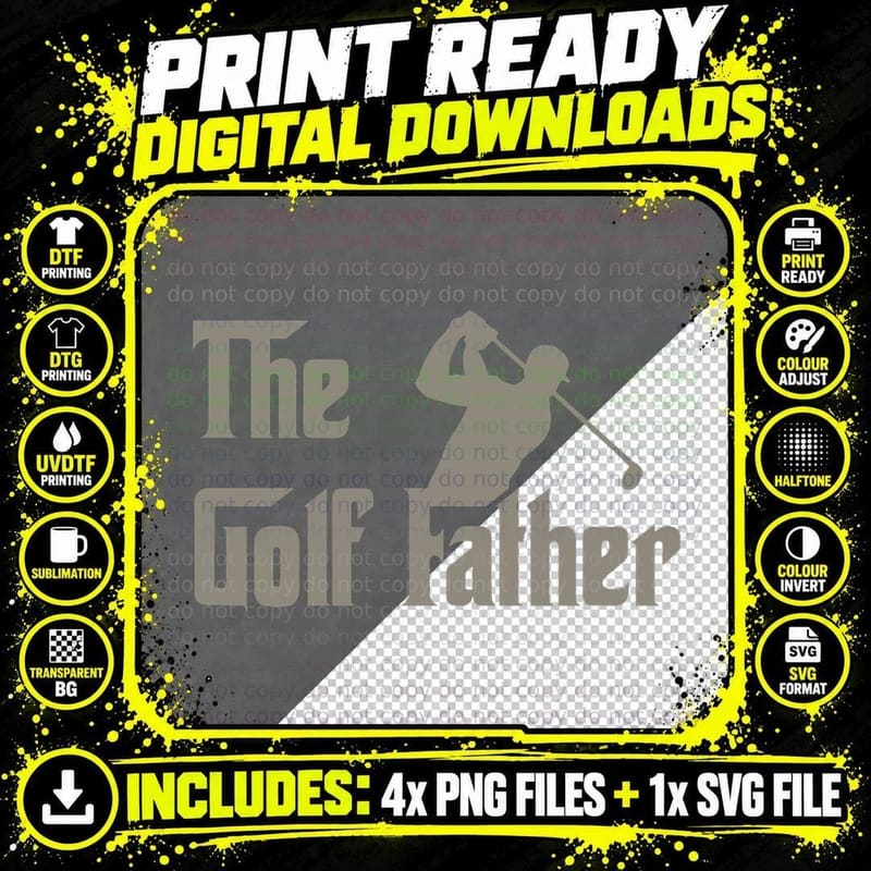 Golf Father Funny Golfing Tee, Golfer Silhouette Swing Png SVG Digital Bundle