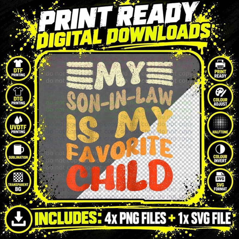 Groovy My Son in Law Is Favorite Child Parent Retro Png SVG Digital Bundle