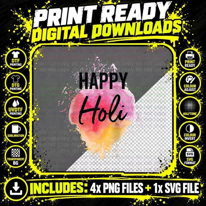 Happy Holi Festival of Colors India Hindu Gift T-Shirt Png SVG Digital Bundle