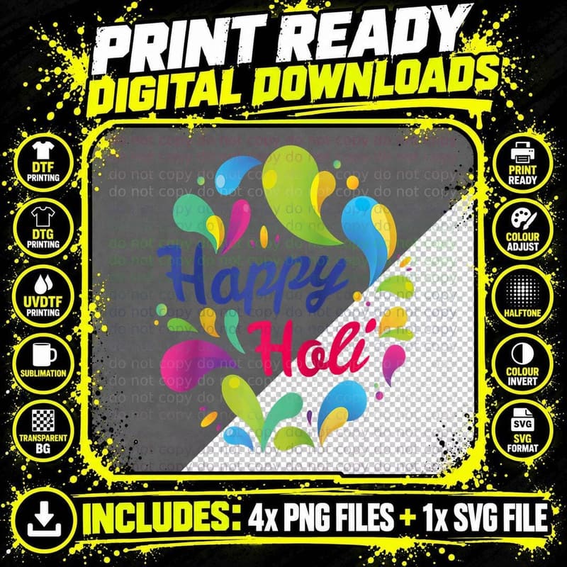 Happy Holi T Women Men Kids Color India Hindu Classic Png SVG Digital Bundle