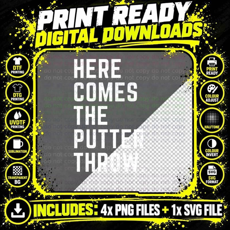 Here Comes the Putter Throw Bold Block Text Png SVG Digital Bundle