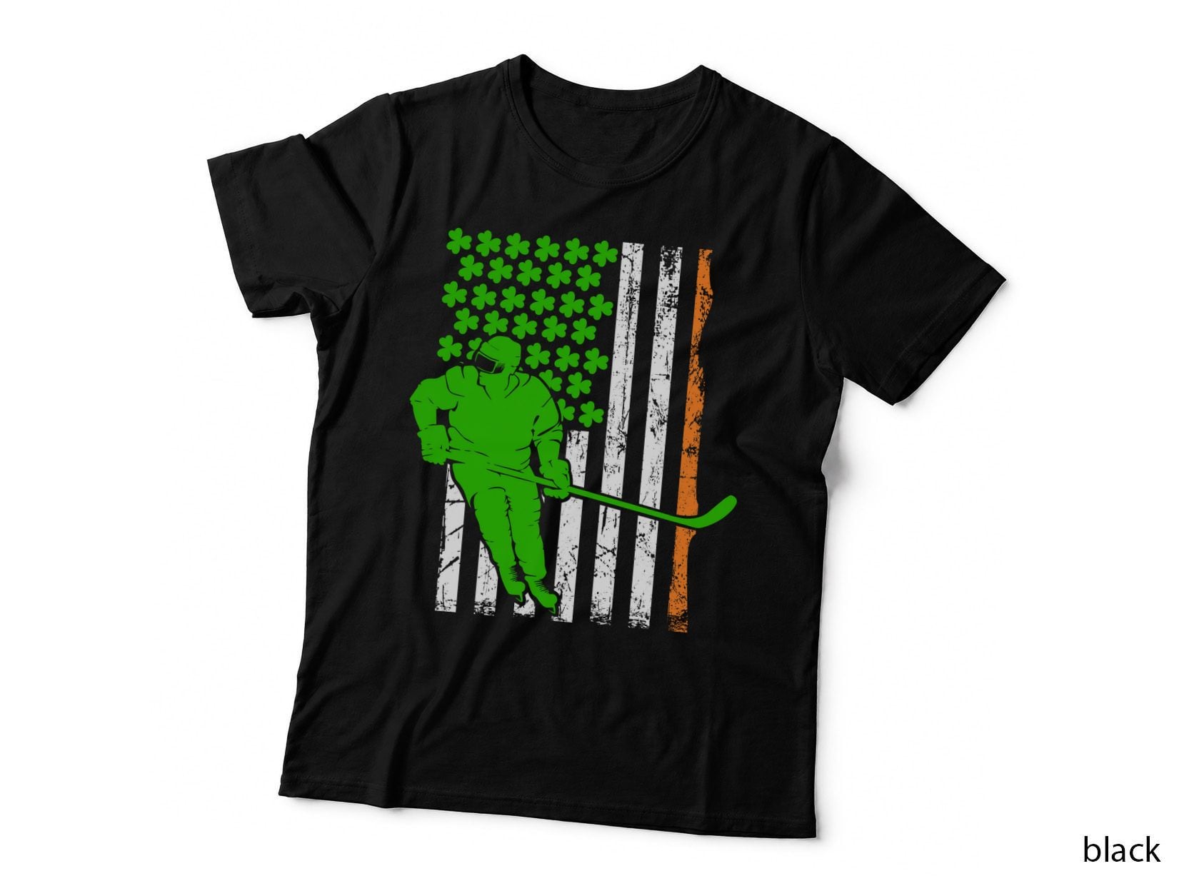 Hockey Flag Shamrock T-Shirt, St Patricks Day Sports, Irish Hockey Fan