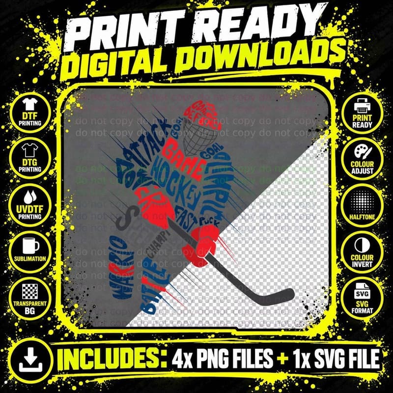 Hockey Game Typography T-Shirt, Sports Theme Png SVG Digital Bundle