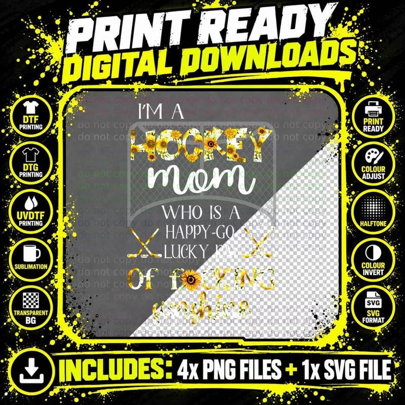 Hockey Mom Happy Go Lucky Ray, Floral Botanical Png SVG Digital Bundle