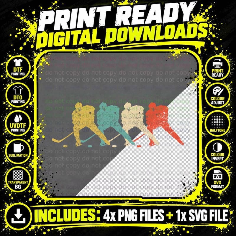 Hockey Players Silhouette T-Shirt, Vintage Sports Style Png SVG Digital Bundle