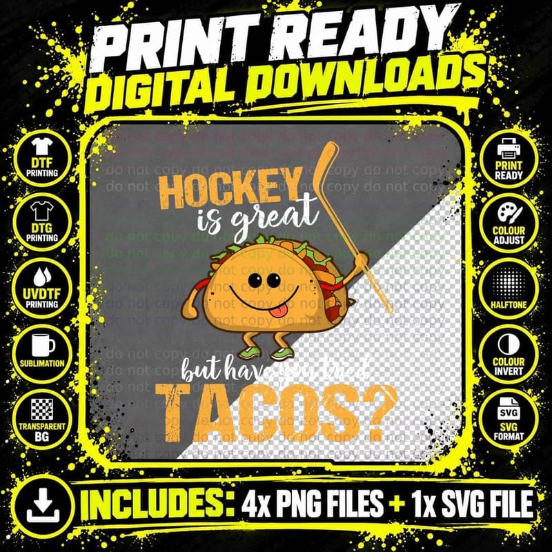 Hockey and Tacos T-Shirt, Funny Sports Humor Png SVG Digital Bundle