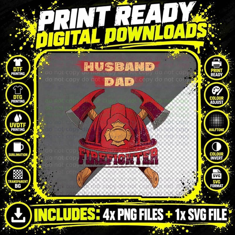 Husband Dad Firefighter Gift T-Shirt Png SVG Digital Bundle