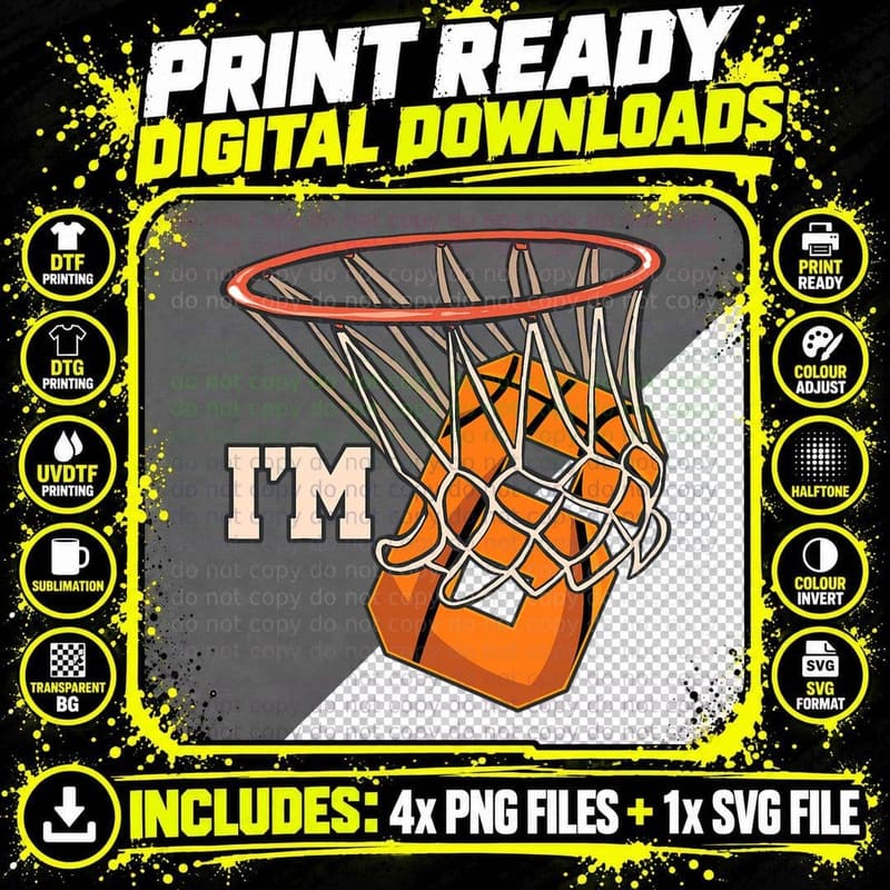I'm 6 Basketball Theme Birthday Party Celebration 6th Png SVG Digital Bundle