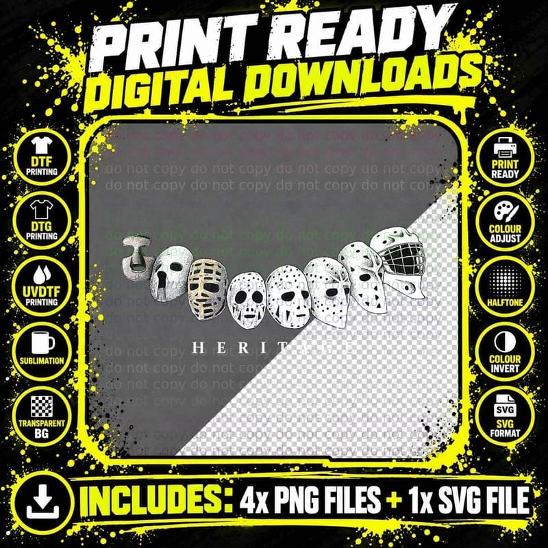 Ice Hockey Goalie Mask Evolution T-Shirt Png SVG Digital Bundle
