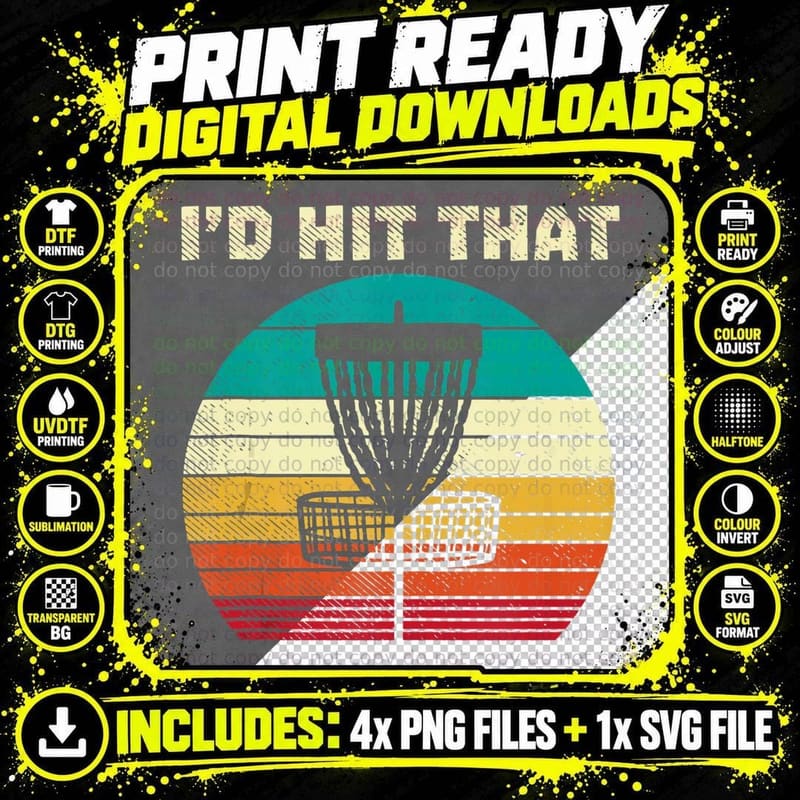 Id Hit That Disc Golf Basket Sunset Retro Golfing Golfer Png SVG Digital Bundle