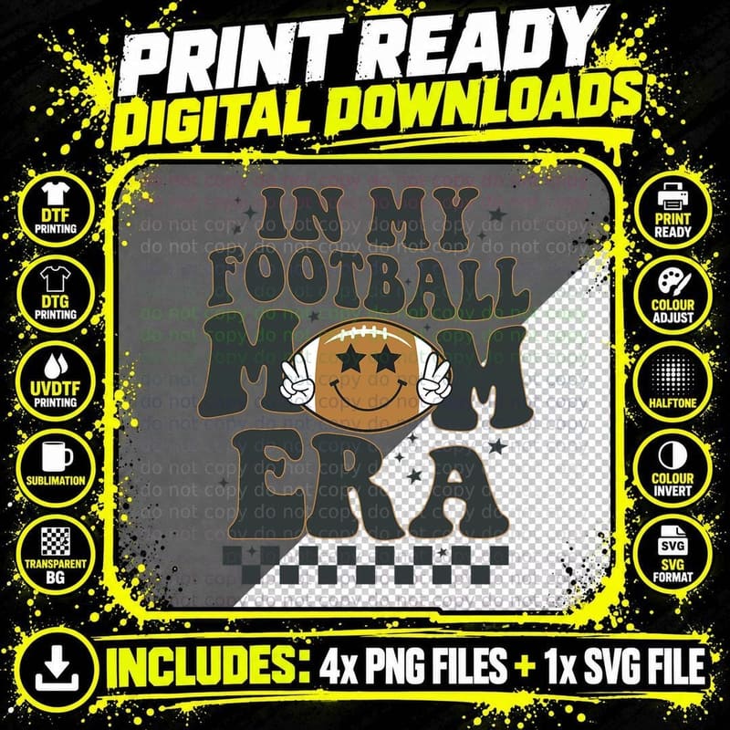 In My Football Mom Era Retro Football Mama Women Girls Png SVG Digital Bundle