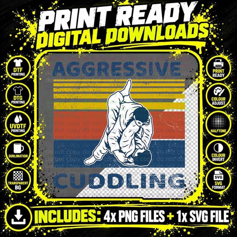Jiu Jitsu Shirts Aggressive Cuddling Vintage BJJ MMA Png SVG Digital Bundle
