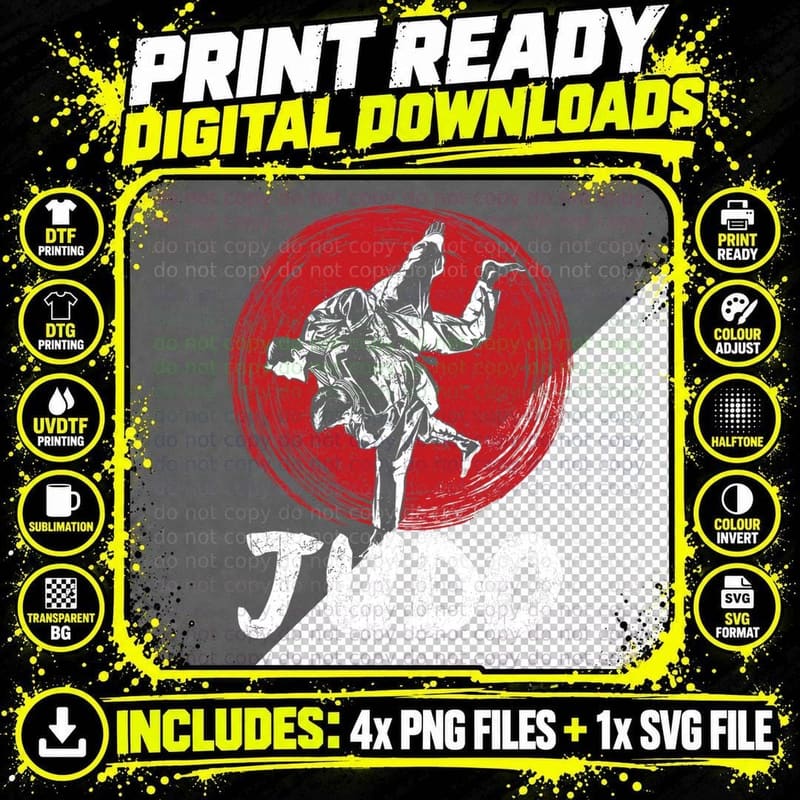 Judo - Retro Judoka Japanese Martial Arts Fighter Png SVG Digital Bundle