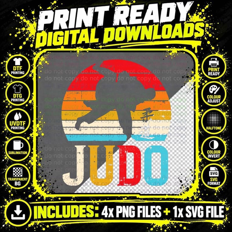 Judo Throw Retro Japanese Martial Arts Judoka Fighter Png SVG Digital Bundle