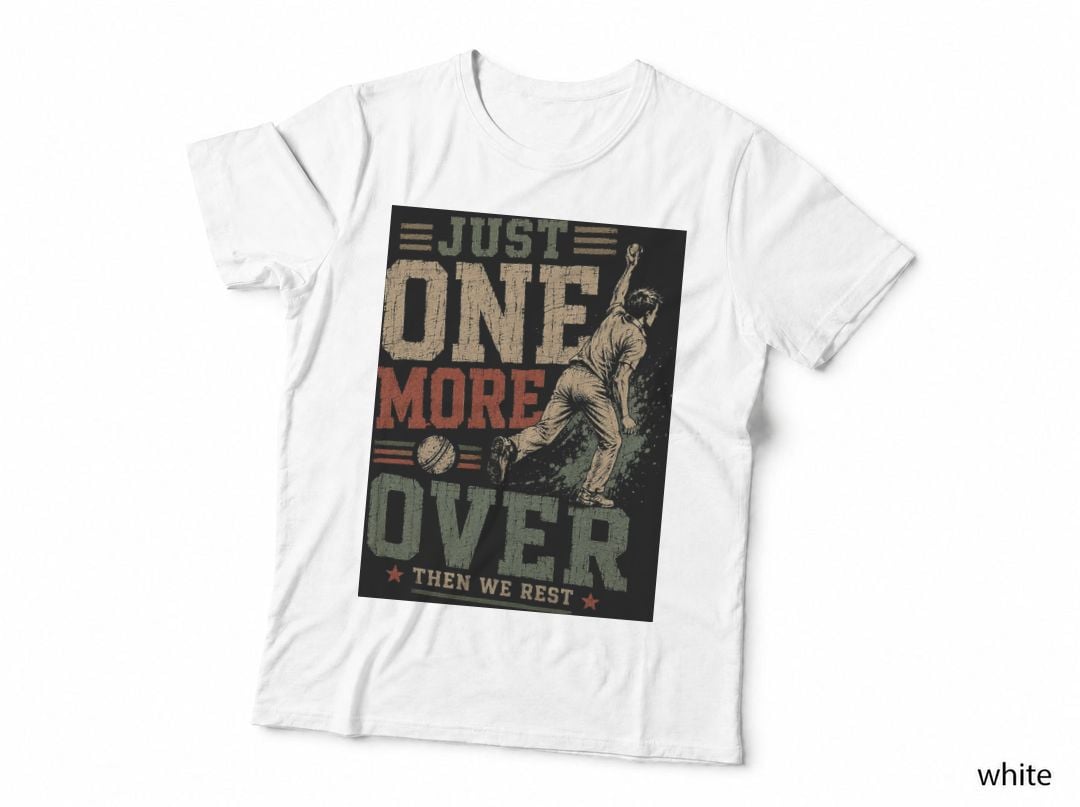 Just One More Over Cricket Ball Stumps Player Halftone T-Shirt, Hoodie