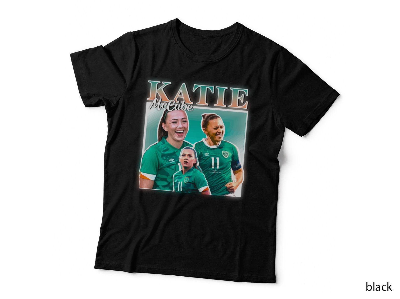 Katie Mccabe Ireland 90S Retro Homage, Three-Pose Football Collage, T-Shirt