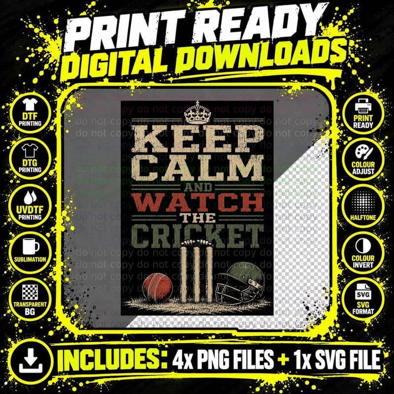 Keep Calm and Watch the Cricket Vintage Sports Halftone Png SVG Digital Bundle