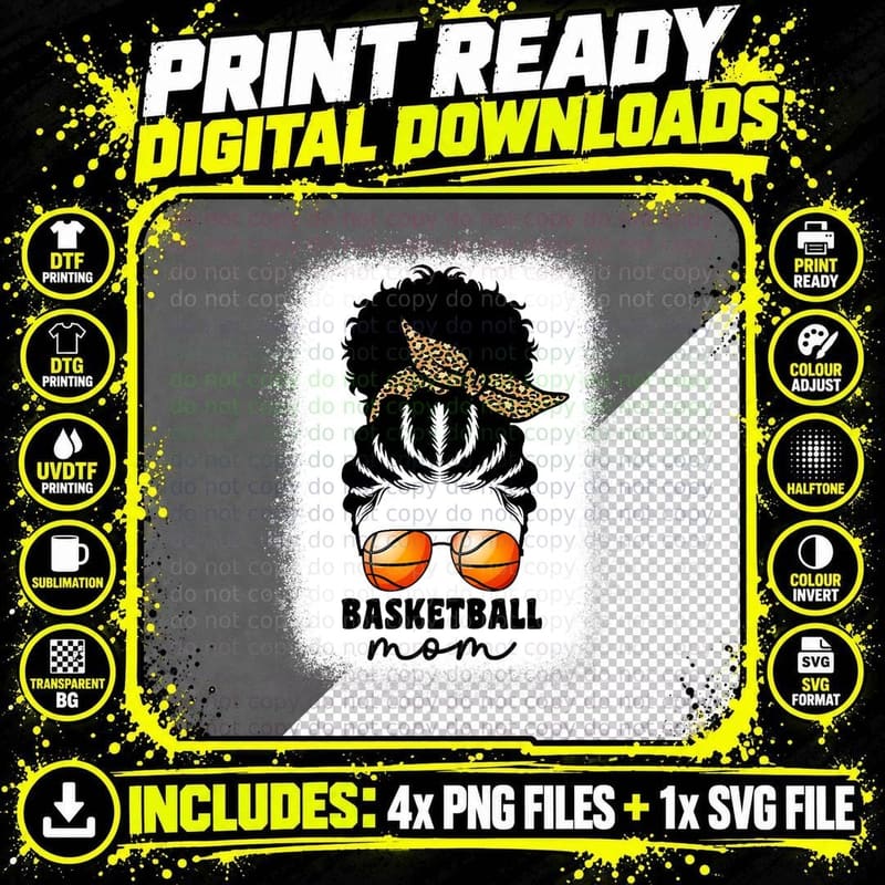 Leopard Basketball Mom Black Women African American Afro Png SVG Digital Bundle
