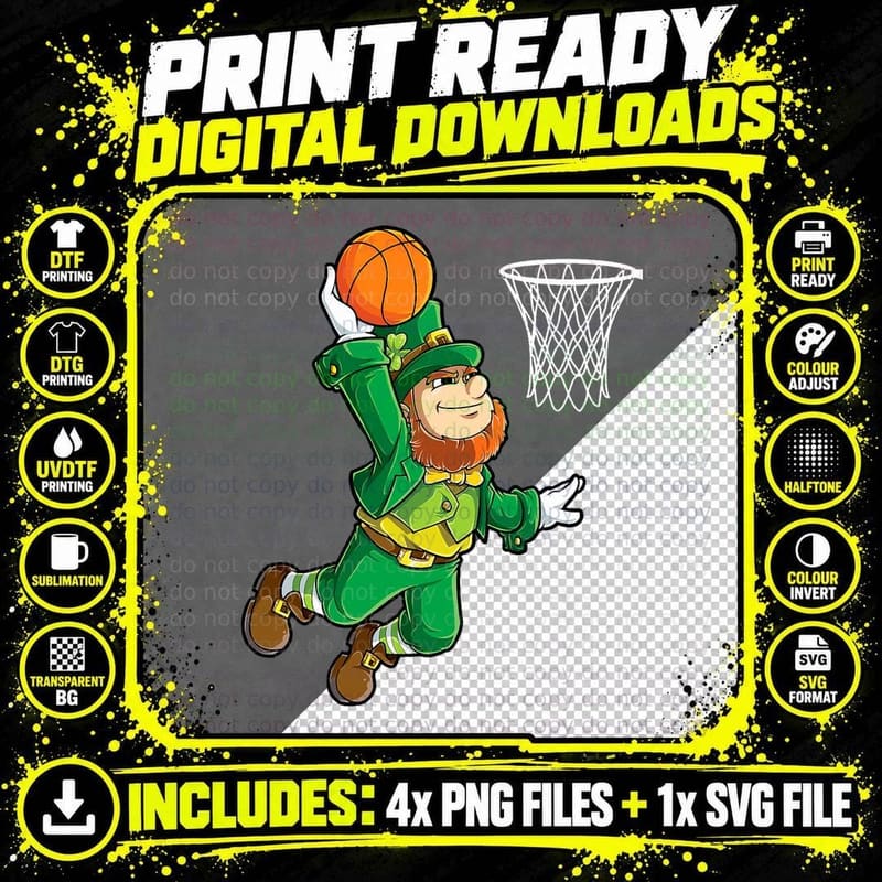 Leprechaun Basketball Dunk St Patricks Day Boys Men Png SVG Digital Bundle