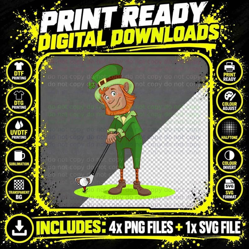 Leprechaun Playing Golf T-Shirt, St Patricks Day Png SVG Digital Bundle