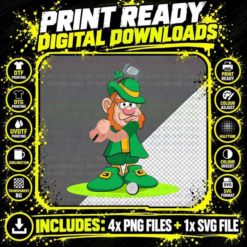 Leprechaun Plays Golf T-Shirt, St Patricks Day Png SVG Digital Bundle