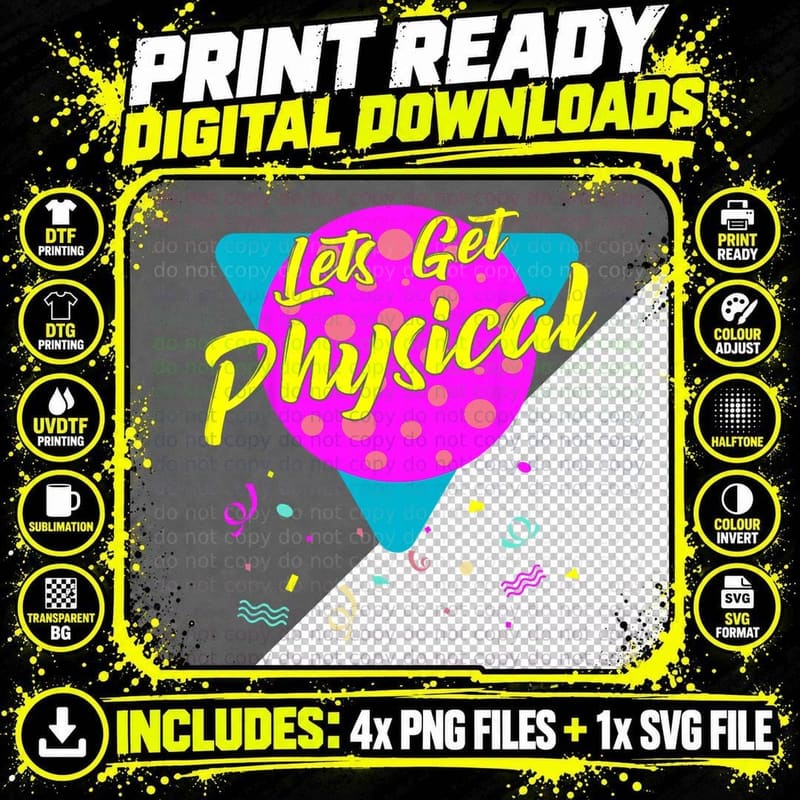 Let's Get Physical 80S Retro Gym T-Shirt Png SVG Digital Bundle