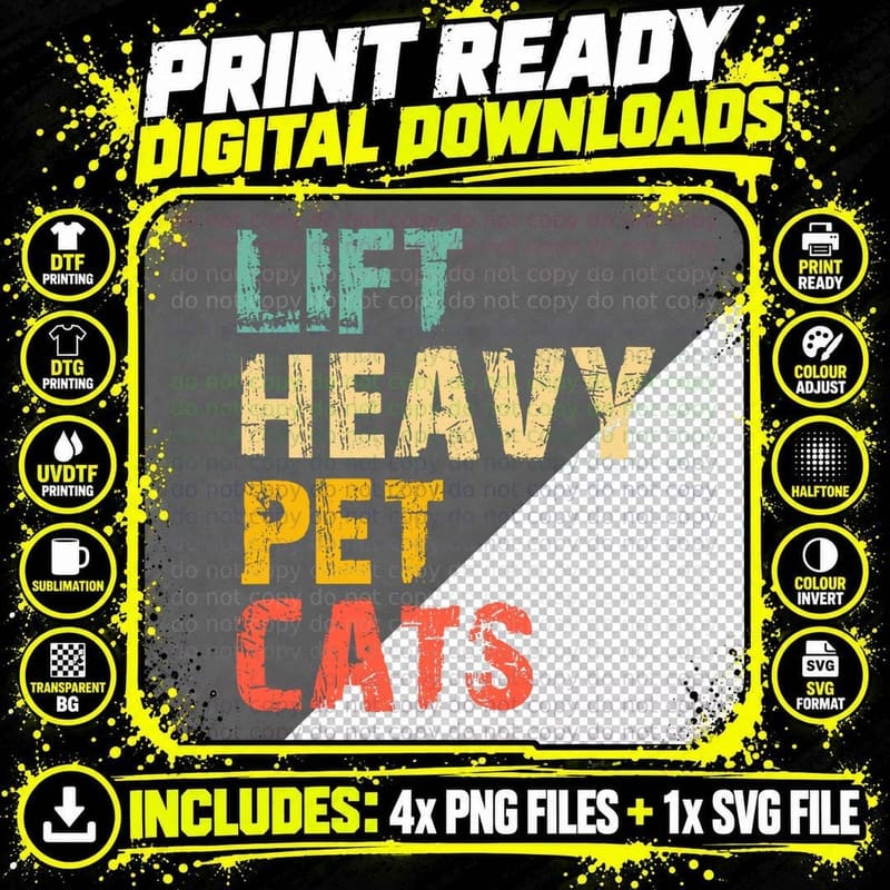 Lift Heavy Pet Cats Gym Workout Weight Lifting Funny Png SVG Digital Bundle