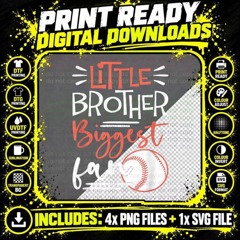 Little Brother Biggest Fan Baseball T-Shirt Png SVG Digital Bundle