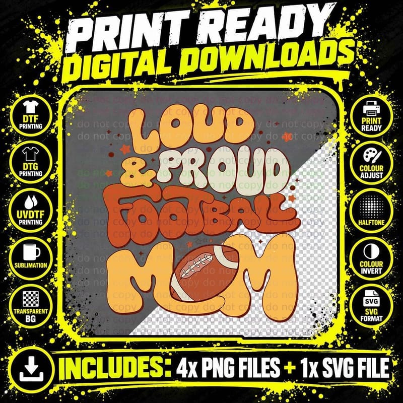 Loud and Proud American Football Mom Football Mama Png SVG Digital Bundle