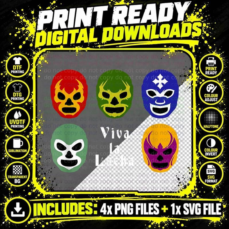 Lucha Libre Wrestling Mask T-Shirt, Viva La Lucha Png SVG Digital Bundle
