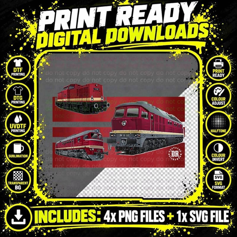 Ludmilla Diesel-Locomotive East German Vintage Train Png SVG Digital Bundle