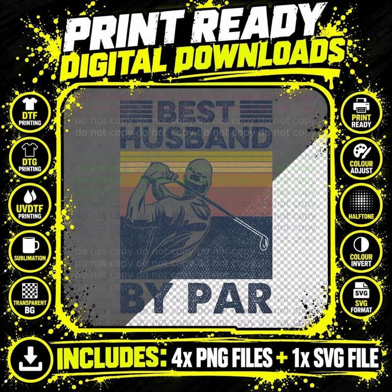 Mens Best Husband by Par Golfer Golf Disc Club Swing Png SVG Digital Bundle