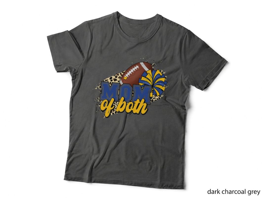 Mom of Both Football and Cheer Leopard Blue Gold T-Shirt