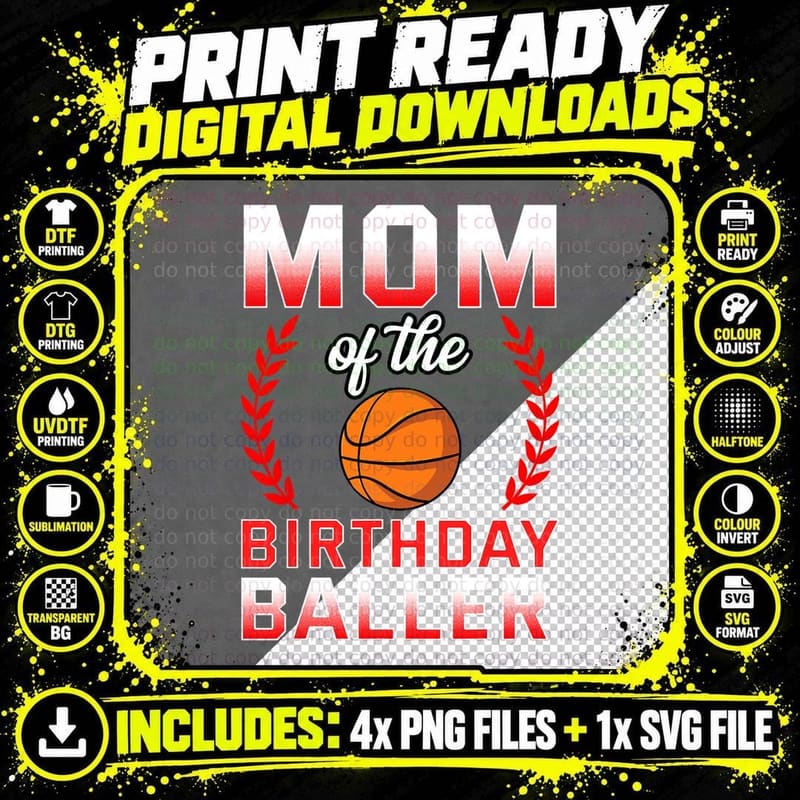 Mom of the Birthday Boy Basketball T-Shirt Png SVG Digital Bundle