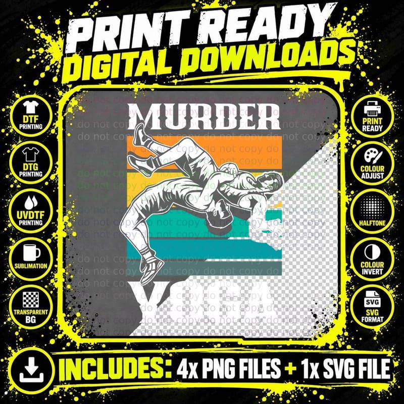 Murder Yoga Funny Retro Vintage Wrestler Wrestling Png SVG Digital Bundle