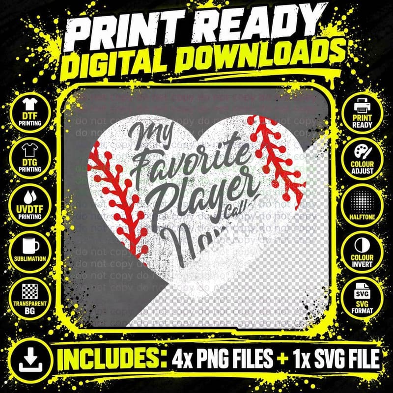 My Favorite Player Calls Me Nanny Baseball Heart Cute Png SVG Digital Bundle