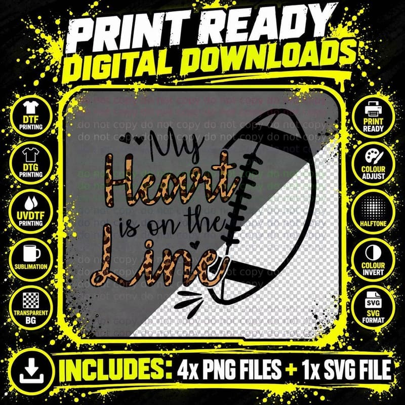 My Heart Is on the Line Lineman Football T-Shirt Png SVG Digital Bundle