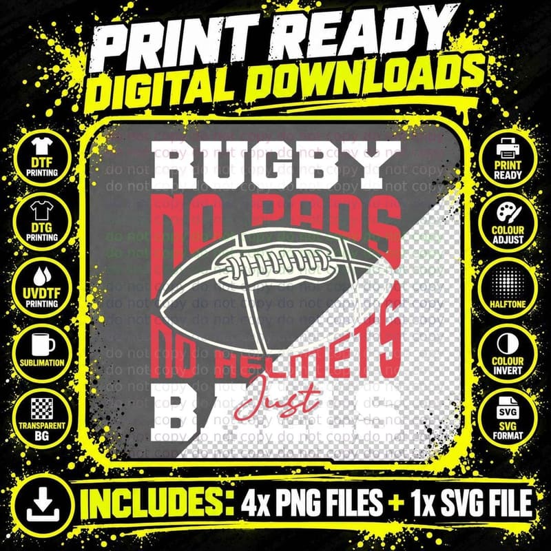 No Pads No Helmets Just Balls T-Shirt, Rugby Humor Png SVG Digital Bundle